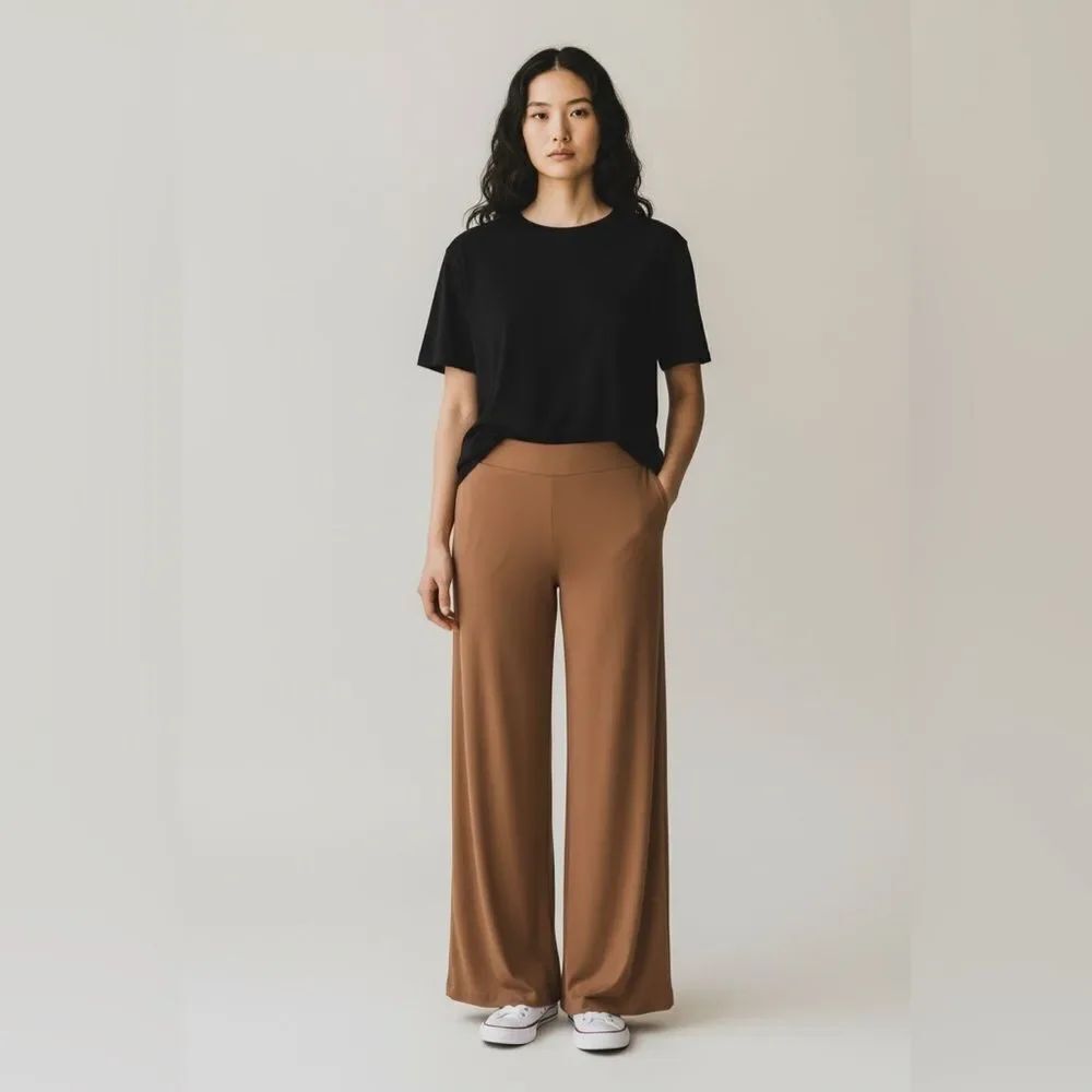 Three Dots Brown WideβLeg Pull-On Pants | Size S| Stretch | NWT
